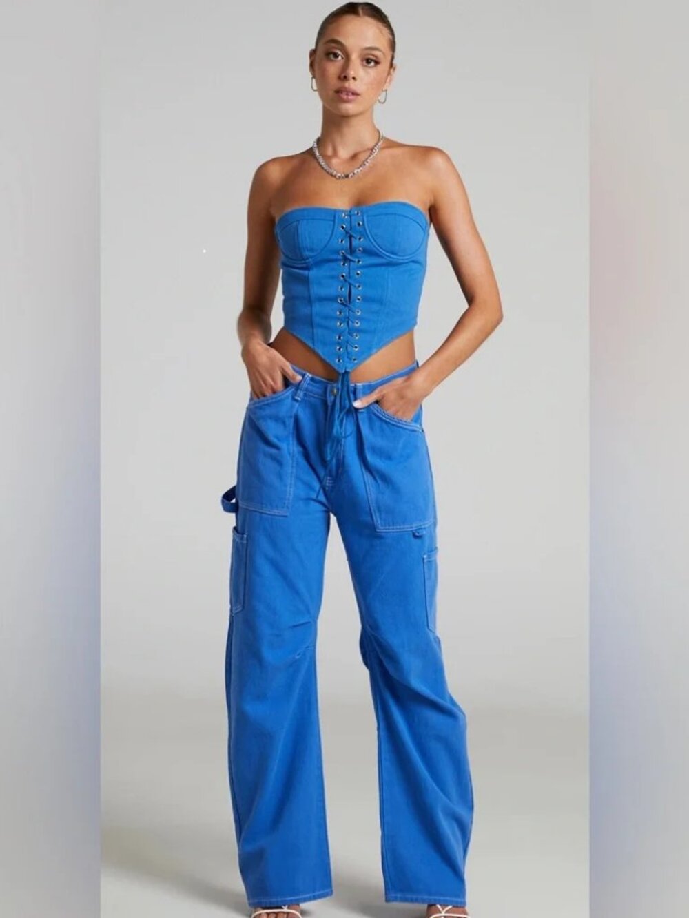 LIONESS Miami Vice Carpenter Pants Small Royal Blue Low Rise 100% Cotton Denim